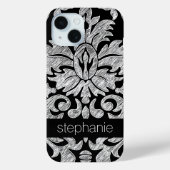 Coques Case-Mate iPhone Jolie dentelle Damask motif noir et blanc (Verso)