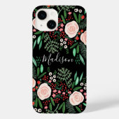 Coques Case-Mate iPhone Jolie Feminine Botanique Noir Roses floraux (Verso)