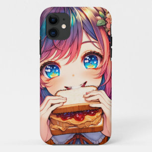 Case-Mate iPhone Case Jolie fille d'anime mangeant un beurre de cacahuèt