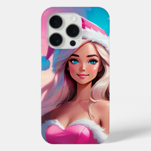 Coque iPhone 15 Pro Jolie Fille de Noël Rose 01