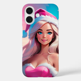 Coques iPhone 16 Jolie Fille de Noël Rose 01