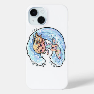 Coque Pour iPhone 15 Jolie Fille de Surf Kawaii Vague Océanique Été Pla