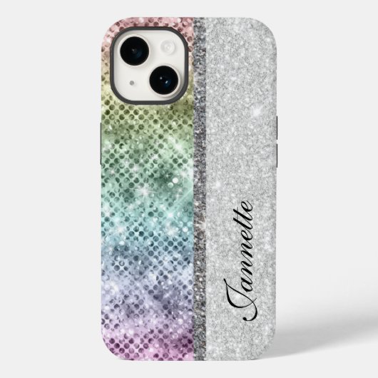 Coques Case-Mate iPhone Jolie Iridescente Argent Faux Parties scintillant  (Verso)