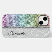 Coques Case-Mate iPhone Jolie Iridescente Argent Faux Parties scintillant  (Verso (horizontal))