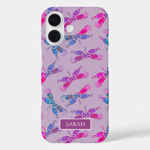 Coques iPhone 16 Jolie libellule violet Motif bleu personnalisé