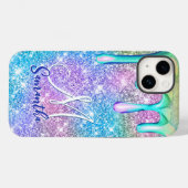 Coques Case-Mate iPhone Jolie licorne bleu parties scintillant rose goutte (Verso (horizontal))