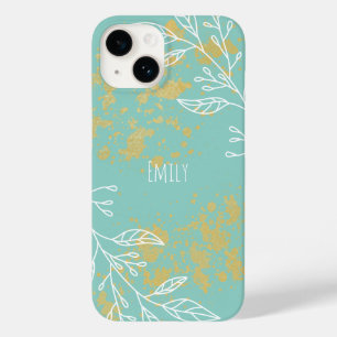 Coque Pour iPhone 14 Jolie Or Blanc Feuille Dorée Personnalisée Florale