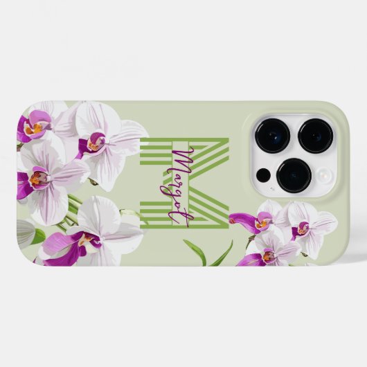 Coques Case-Mate iPhone Jolie orchidée blanche Monogramme (Verso (horizontal))