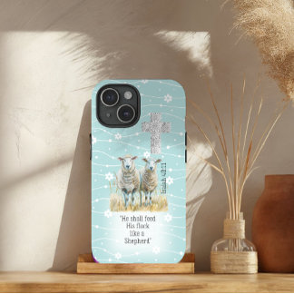 Coque Pour iPhone 15 Jolie Pastel Turquoise Floral Sheep Cross Écriture