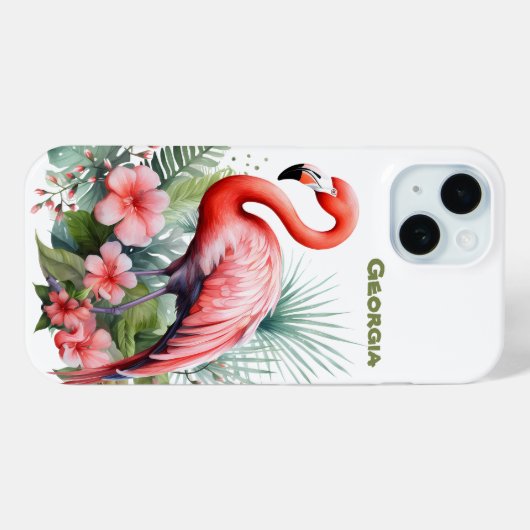 Coques Case-Mate iPhone Jolie plage rose flamingo ajouter nom (Verso (horizontal))
