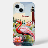 Coques Case-Mate iPhone Jolie plage rose flamingo ajouter nom (Verso)