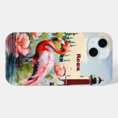 Coques Case-Mate iPhone Jolie plage rose flamingo ajouter nom (Verso (horizontal))