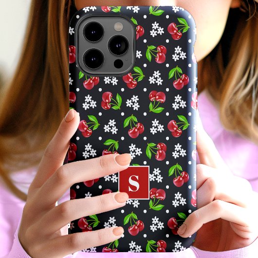 Coques Case-Mate iPhone Jolie Polka Pot Cerises Noir Monogramme