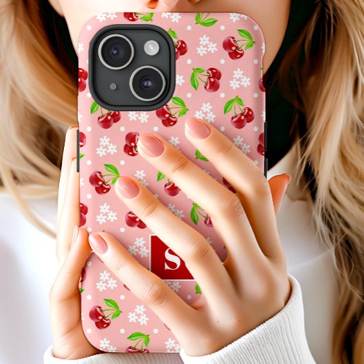 Coques Case-Mate iPhone Jolie Polka Pot Cerises rose Monogramme