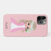 Coques Case-Mate iPhone Jolie princesse tenant une fleur sur rose clair (Dos (Horizontal))