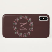 Coques Case-Mate iPhone Jolie rose Roses Wreath Monogramme Bourgogne (Dos (Horizontal))