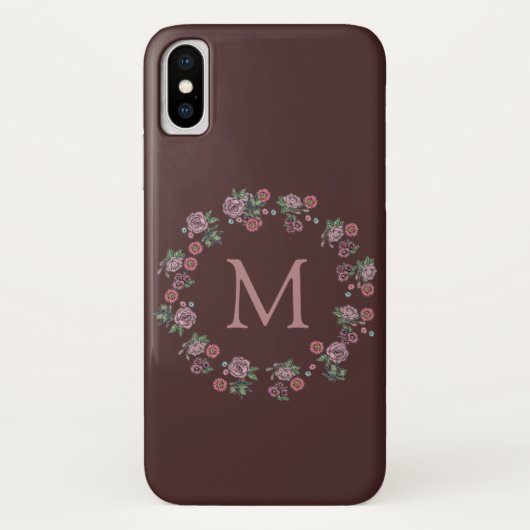 Coques Case-Mate iPhone Jolie rose Roses Wreath Monogramme Bourgogne (Dos)