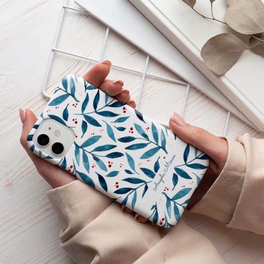 Coques Case-Mate iPhone Jolies branches d'aquarelle - turquoise et rouge