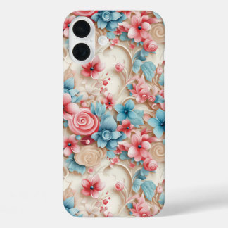 COQUES iPhone 16 PLUS JOLIES FLEURS ORNÉES ROSES ET BLEUES