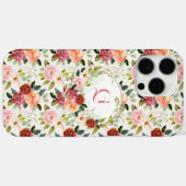 Coques Case-Mate iPhone Jolies fleurs roses | Monogramme initial (Verso (horizontal))