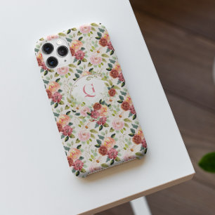 Coques iPhone 16 Pro Max Jolies Fleurs Roses   Monogramme Initiale 