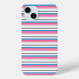 Coque iPhone 15 Mini Jolies rayures bleues blanches