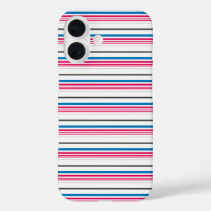 Coques iPhone 16 Jolies rayures bleues blanches