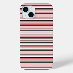 Coque iPhone 15 Mini Jolies rayures grises roses