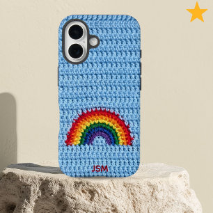 Coques iPhone 16 Jolis Initiales Personnalisés Arc-en-ciel au Croch