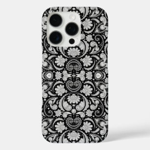 Coques iPhone 16 Pro Jolis motifs cachemire noir blanc vintage