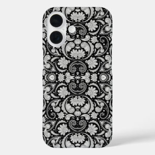 Coques iPhone 16 Jolis motifs cachemire noir et blanc vintage