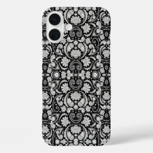 Coques iPhone 16 Plus Jolis motifs cachemire noir et blanc vintage