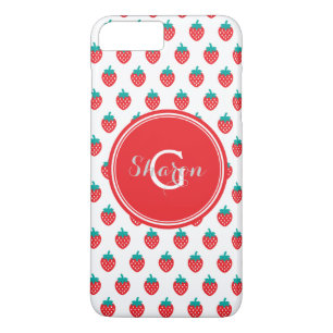 Coque iPhone 7 Plus Jolis motifs de fraise rouges et blancs avec monog