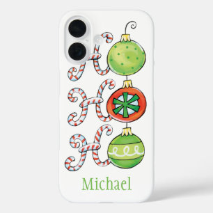 Coques iPhone 16 Jolis Noël Ho Ho Ho, Cannes de Bonbon Ornements