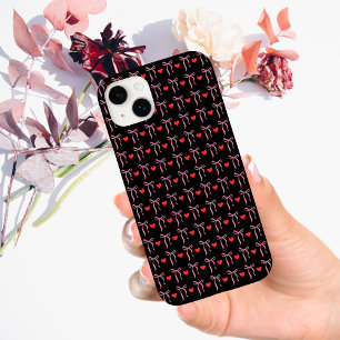 Coque Pour iPhone 14 Plus Jolis nœuds roses romantiques et cœurs rouges