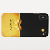 Coques Case-Mate iPhone Jolis pois dorés, ruban doré sur noir (Dos (Horizontal))