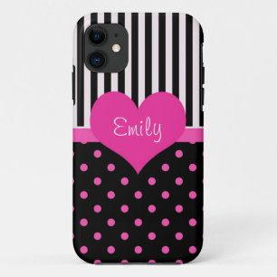 Coques Pour iPhone Jolis pois roses doux avec nom