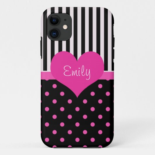 Coques Case-Mate iPhone Jolis pois roses doux avec nom (Dos)