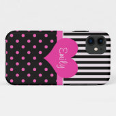 Coques Case-Mate iPhone Jolis pois roses doux avec nom (Dos (Horizontal))