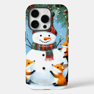 Coques iPhone 16 Pro Jolis renards et bonhomme de neige de la forêt hiv