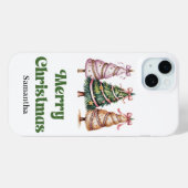 Coques Case-Mate iPhone Jolis sapins de Noël vert or léopard personnalis (Verso (horizontal))