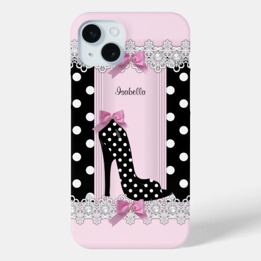 Coques Case-Mate iPhone Jolis talons hauts rose avec des pois noirs (Verso)