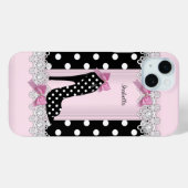 Coques Case-Mate iPhone Jolis talons hauts rose avec des pois noirs (Verso (horizontal))