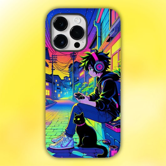 Coques Case-Mate iPhone Joueur d'Anime avec chat noir |