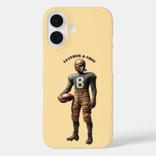 Coques iPhone 16 Joueur de football vintage avec casque en cuir URM