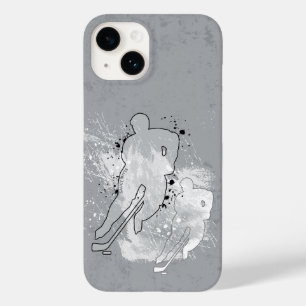 Coque Pour iPhone 14 Joueur de hockey double vision gris