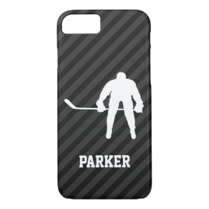 Coques Pour iPhone Joueur de hockey; Gris Noir & Noir