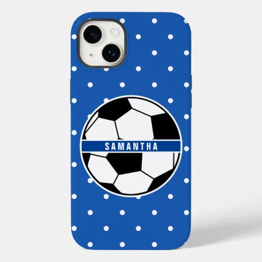 Coques Case-Mate iPhone Joueur de soccer noir blanc et bleu Monogramme spo (Verso)