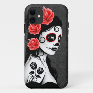 Coques Pour iPhone Jour de la fille morte de crâne de sucre - gris
