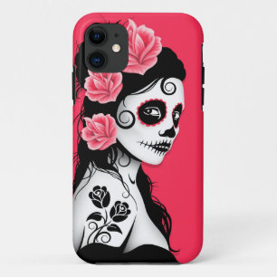 Coques Pour iPhone Jour de la fille morte de crâne de sucre - rose